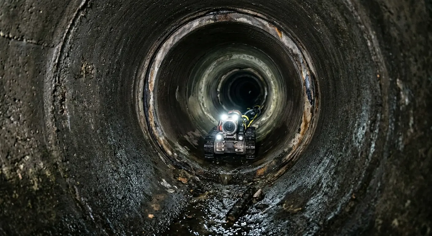 Robotic sewer camera inspecting pipe interior for Sewer Line Cleaning in Monroe